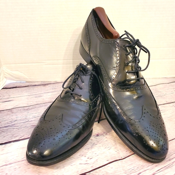 FERRAGAMO SALVATORE MEN'S MADE IN ITALY WINGTIP TIE-UP OXFORD BLACK SIZE 10.5 C - Picture 1 of 12